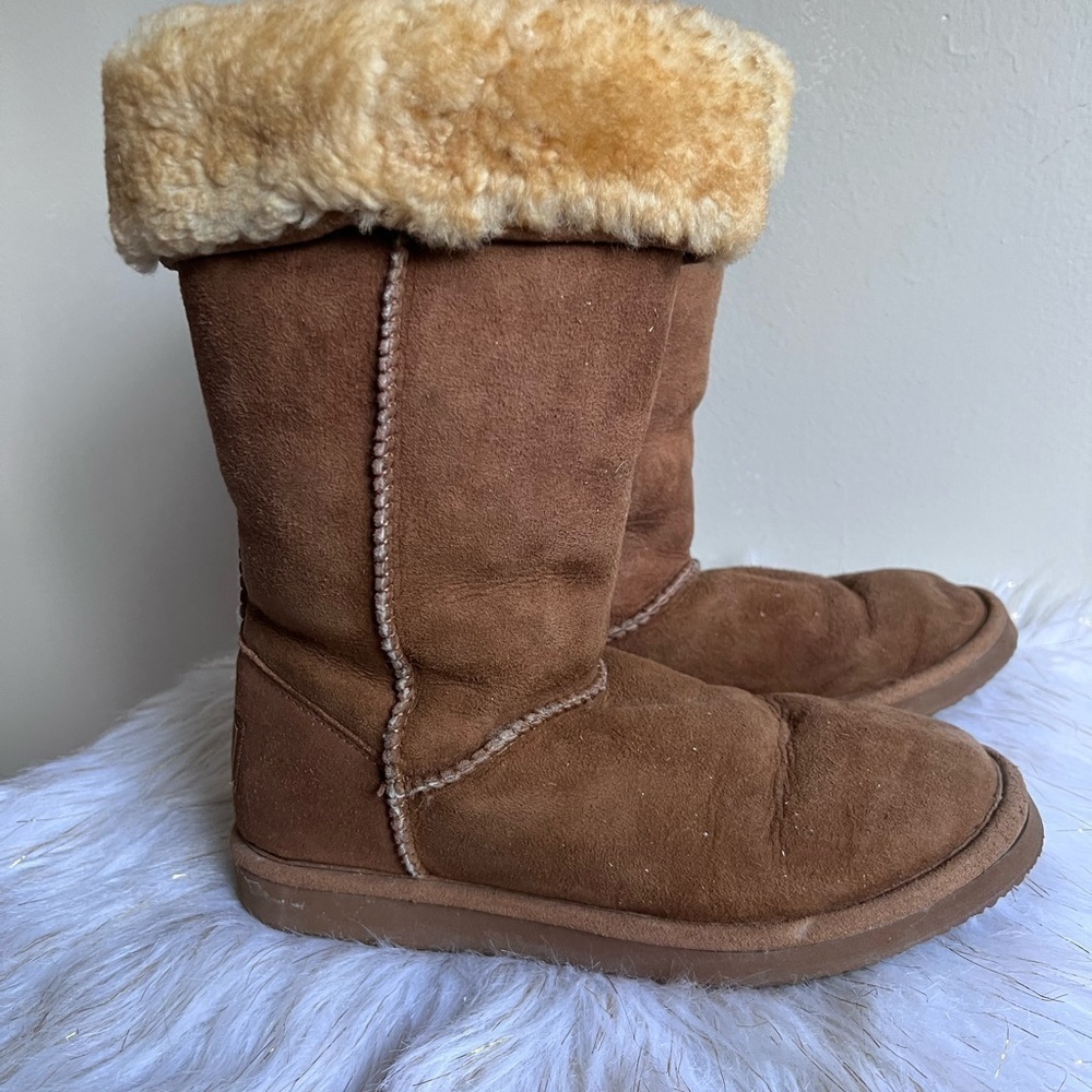 LL Beans brown leather fur lined boots shoes size 6M - Picture 7 of 14
